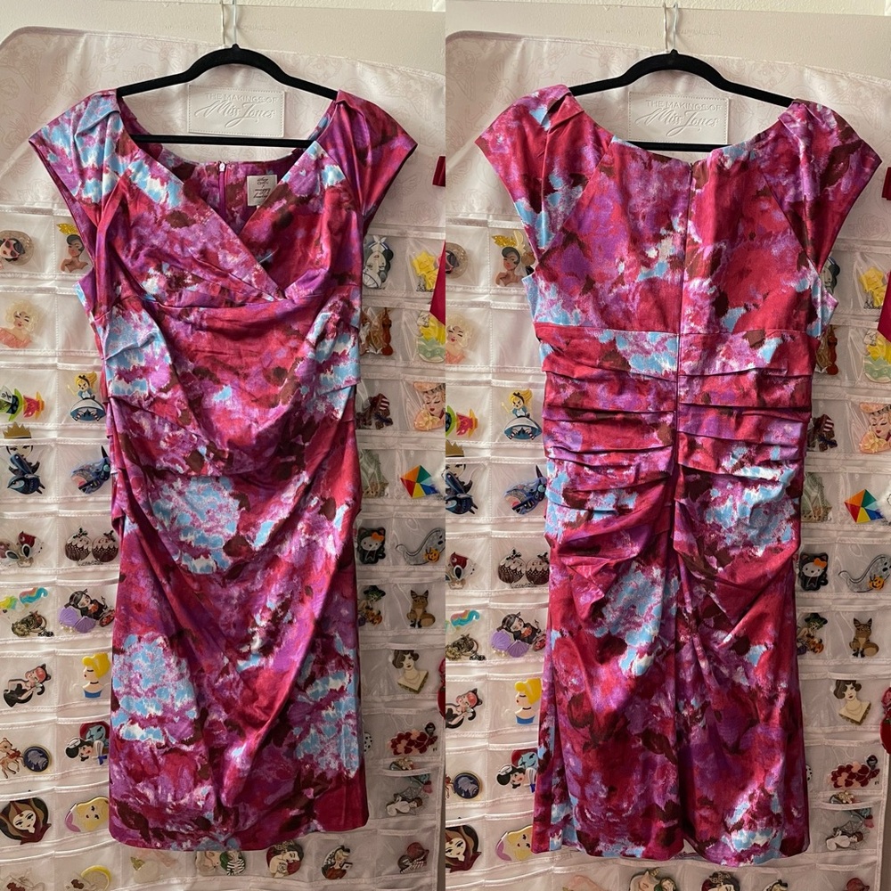 ⭐️2/$77⭐️Suzi Chin for Maggy Boutique ruched mid length colorful dress